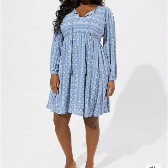 Torrid Peasant Boho mini gauze Tassle fit and flare Dress Womens 3X Cottagecore - Picture 1 of 13